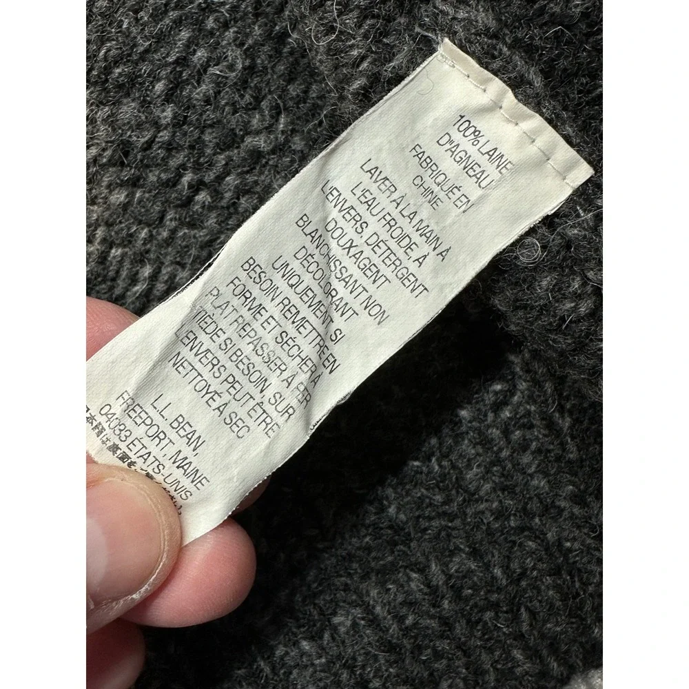 LL Bean Full Zip Cardigan Mens L Gray Lambswool Mock Neck Sweater 245046